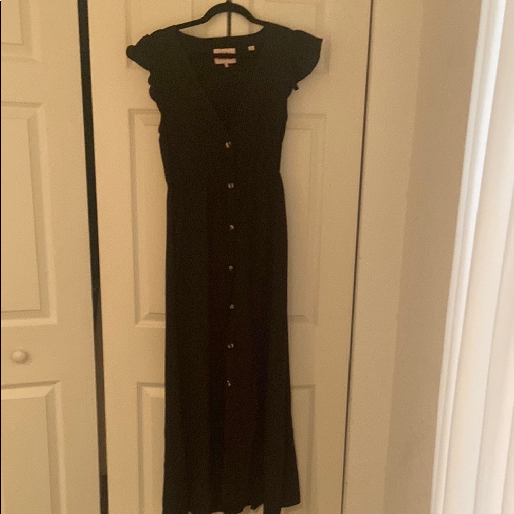 Solid & Striped Black Ruffled Buttoned Sundress - image 1